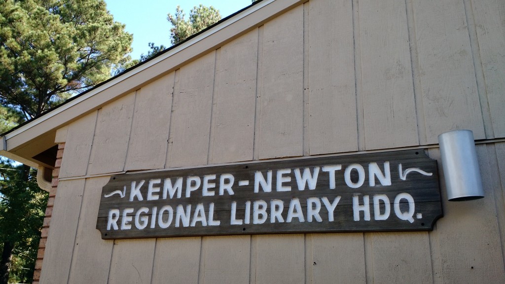 Kemper-Newton Regional Library Headquarters sign.